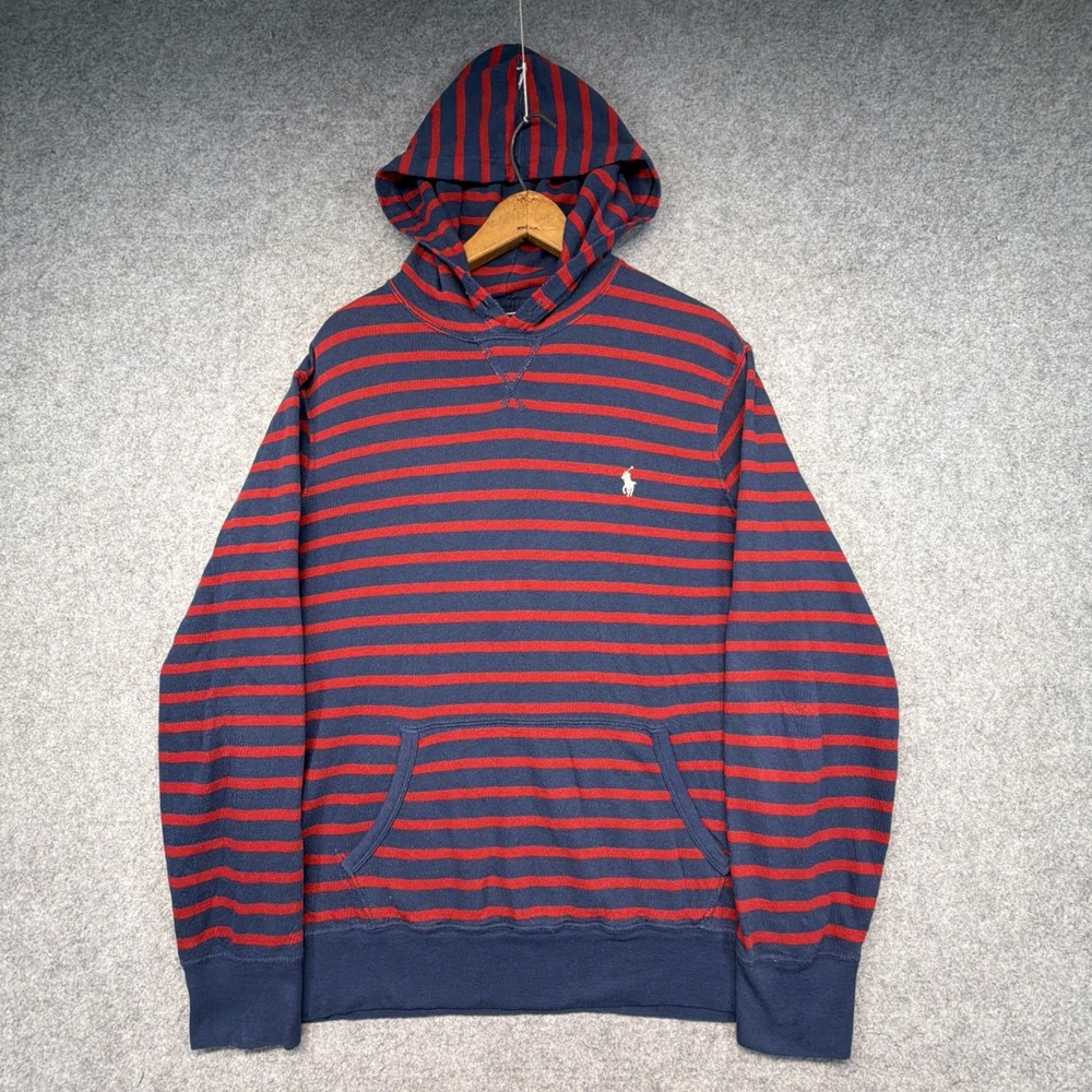 Vintage Polo Ralph Lauren Blue Red Hoodie Sweatshirt Pullover Pockets Mens M